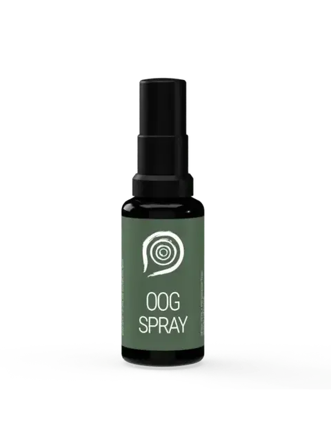 Green bottle labelled "OOG Spray" with a spiral logo.