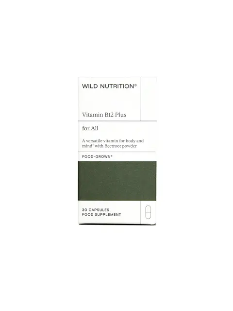 Wild Nutrition Vitamin B12 Plus box, 30 capsules, food supplement.