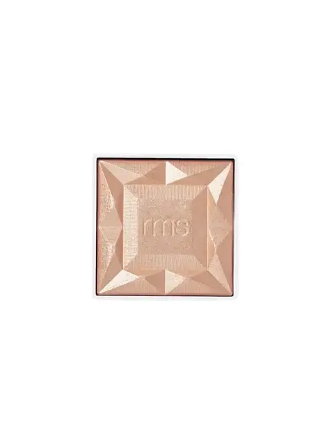 Square compact with embossed geometric pattern and "rms" logo in the centre.