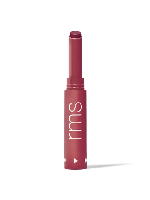 Red lipstick tube with "rms" text on the side.