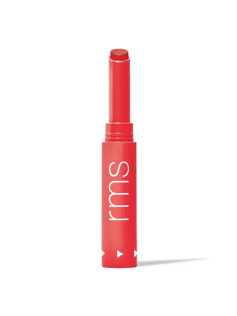 Red lipstick tube with "rms" text on the side.