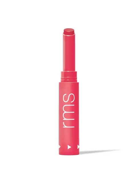 Red lipstick tube with "rms" text on the side, white background.