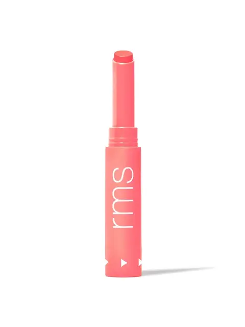 Coral pink lipstick in a tube with "rms" text on the side.