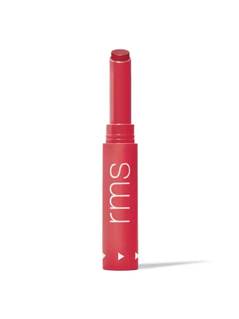 Red lipstick tube with "rms" text on the side.
