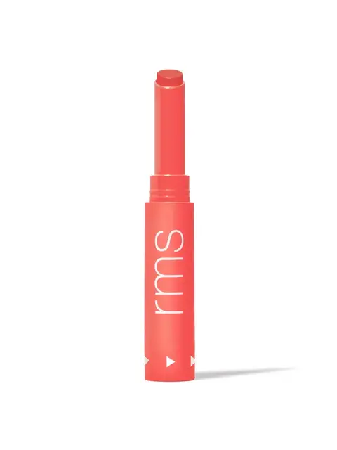 Coral lipstick in a tube with "rms" text on the side.