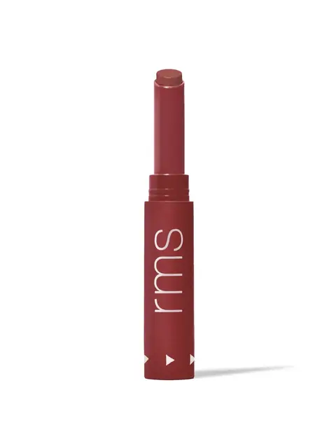 Red lipstick tube with "rms" text on the side.