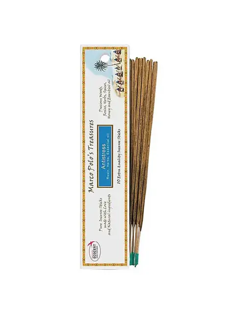 Incense sticks with packaging labelled "Antistress" and "Marco Polo's Treasures".