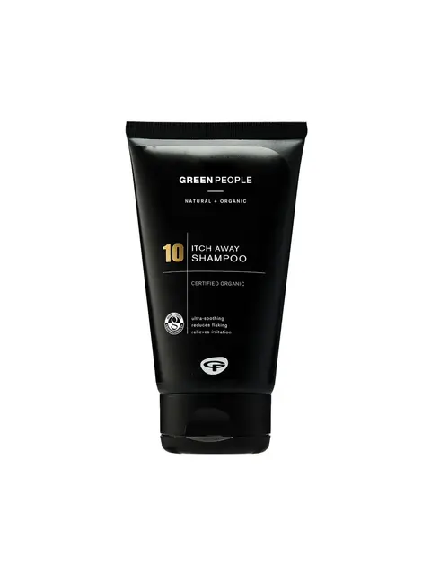 Black tube of Green People Itch Away Shampoo, certified organic.