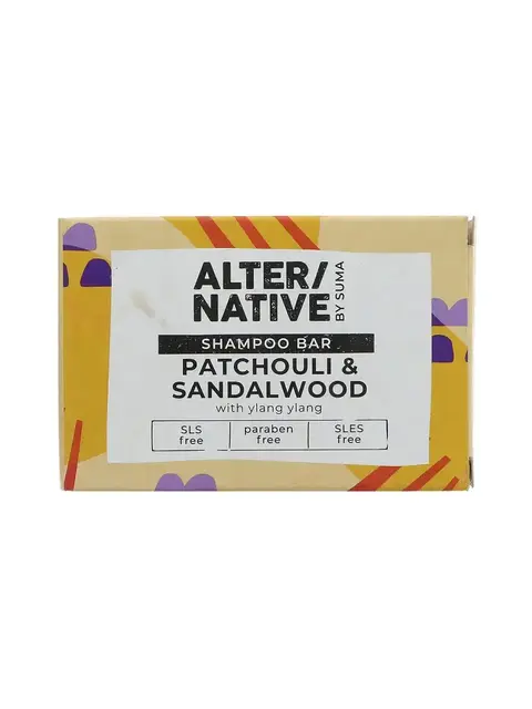 ALTER/NATIVE by Suma shampoo bar, patchouli and sandalwood, SLS and paraben free.