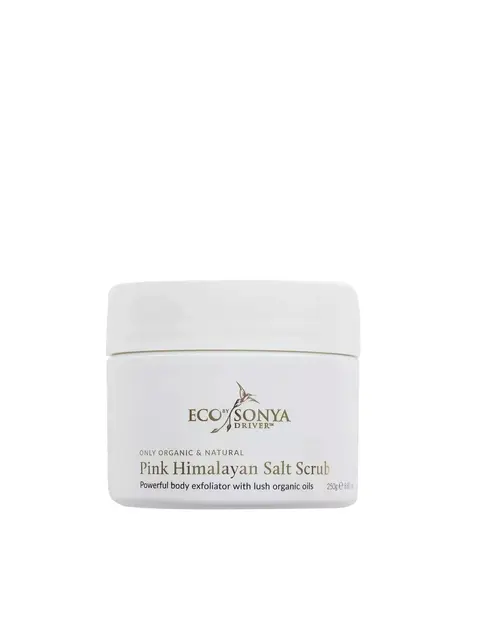 Eco by Sonya Pink Himalayan Salt Scrub, 250g jar, organic exfoliator.