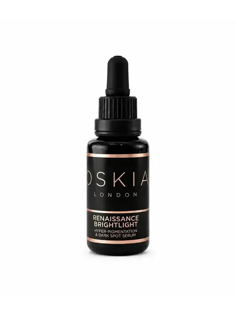 Black dropper bottle labelled "Oskia London Renaissance Brightlight Serum".