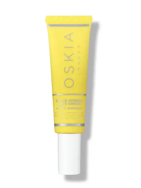 Yellow tube of Oskia SPF 30 Vitamin Face Cream with white cap.
