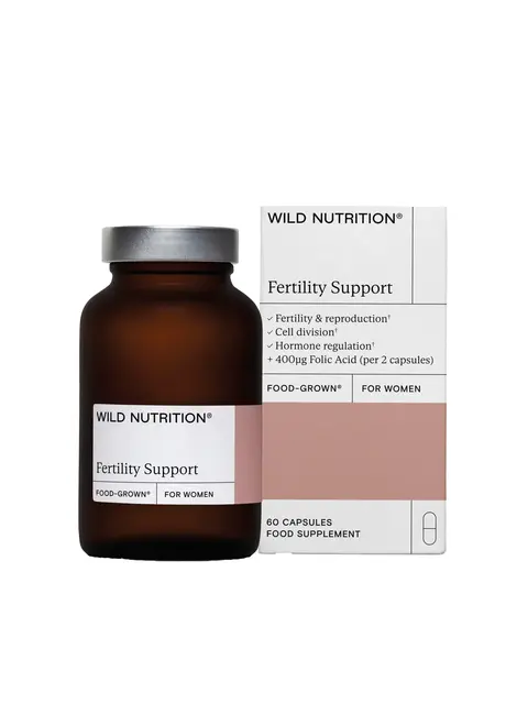 Wild Nutrition Fertility Support bottle and box, 60 capsules, food supplement for women.