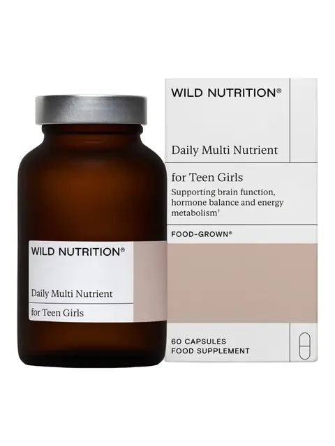 Brown bottle and box of Wild Nutrition Daily Multi Nutrient for Teen Girls, 60 capsules.