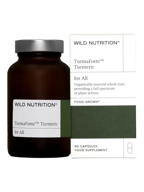 Wild Nutrition TurmaForte Turmeric bottle and box, 60 capsules, food supplement.