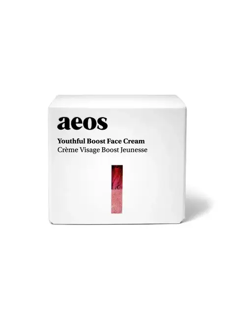 Aeos Youthful Boost Face Cream box with red design.
