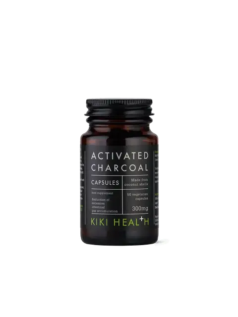 Kiki Health Activated Charcoal Capsules, 50 vegetarian capsules, 300mg, made from coconut shells.