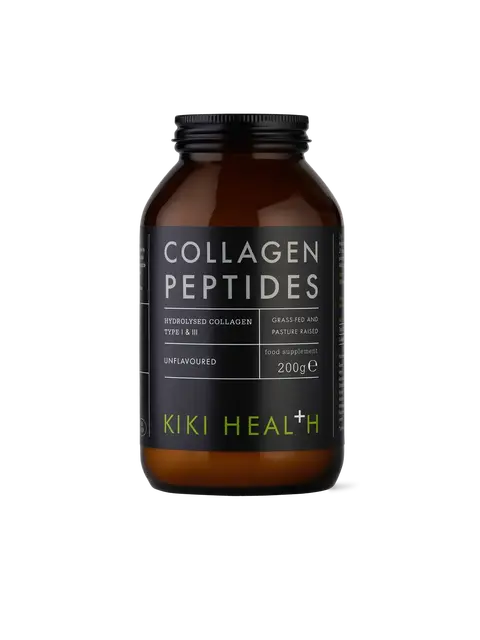 Brown jar of Kiki Health Collagen Peptides, 200g, unflavoured, hydrolysed type I & III.