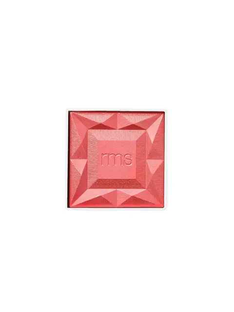 Square red blush compact with "rms" embossed in the centre.