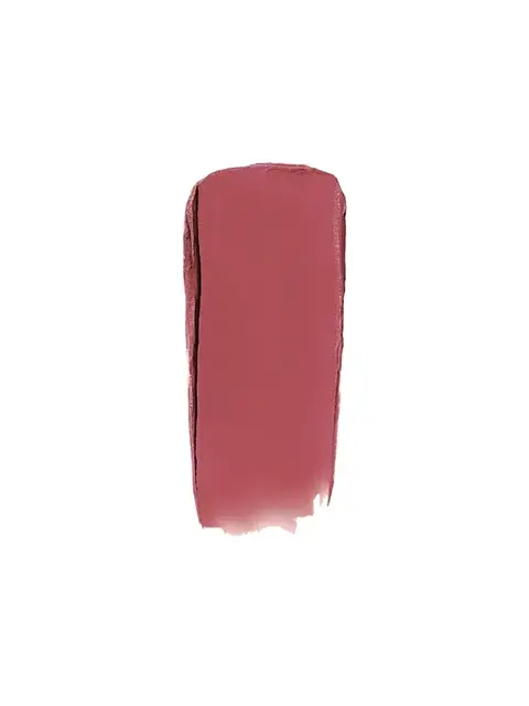 Swatch of mauve lipstick on white background.