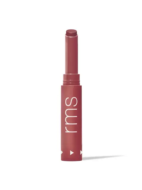 Red lipstick tube with "rms" text on the side.