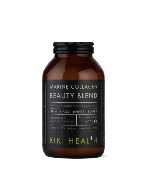 Kiki Health Marine Collagen Beauty Blend jar, 200g, for skin, nails, joints, and bones.