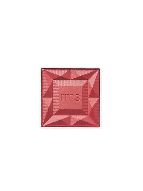 Square pink blush with embossed "rms" logo and geometric pattern.