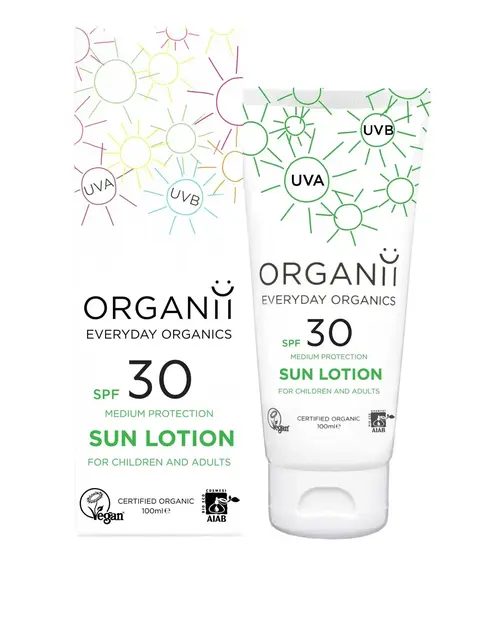 Organii SPF 30 sun lotion, medium protection, for children and adults, 100ml, certified organic.