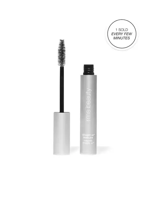 RMS Beauty mascara with open tube and brush. Text: "1 sold every few minutes".