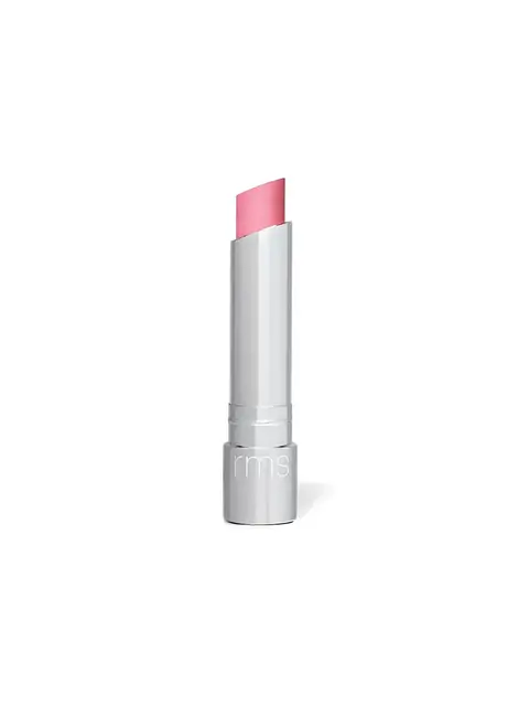 Silver tube of pink lipstick with "rms" on the cap.
