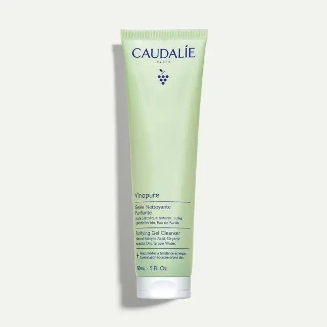 Caudalie Vinopure Purifying Gel Cleanser, 150ml tube, green packaging.
