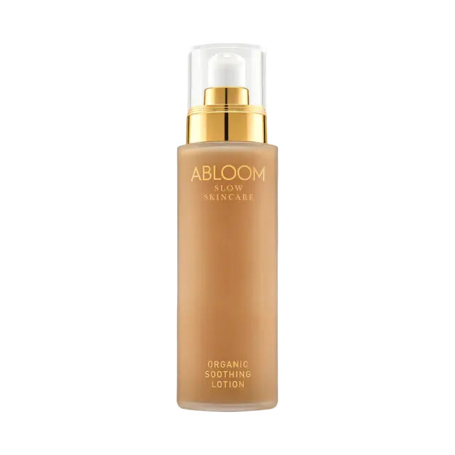 Abloom Slow Skincare Organic Soothing Lotion in a pump bottle.