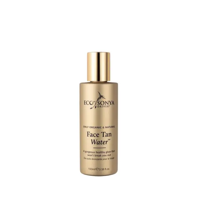 Eco by Sonya Face Tan Water bottle, 100ml, gold cap, organic and natural.