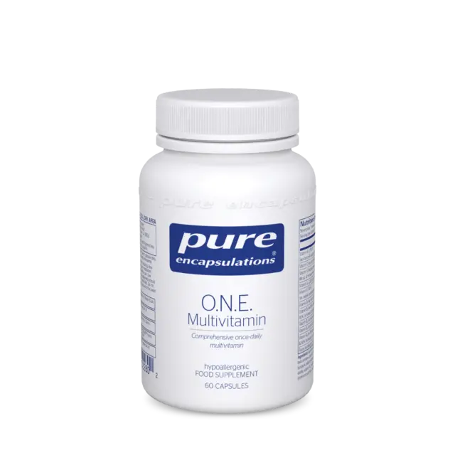 Pure Encapsulations O.N.E. Multivitamin bottle, 60 capsules, white label.