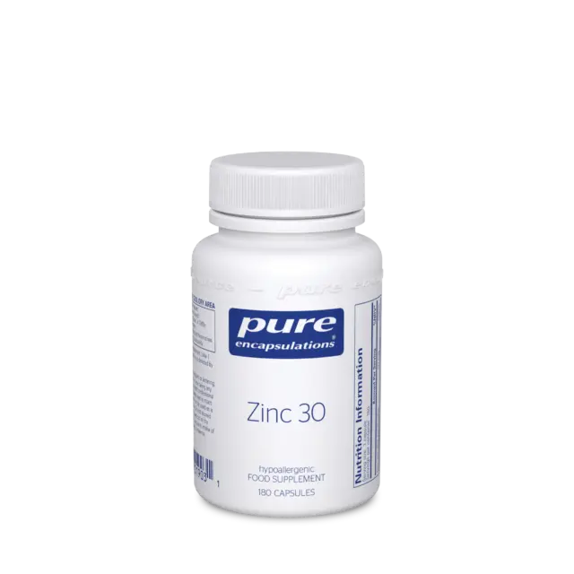 Pure Encapsulations Zinc 30 supplement bottle, 180 capsules.