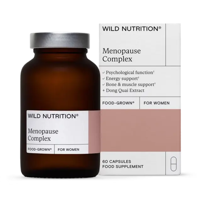 Wild Nutrition Menopause Complex bottle and box, 60 capsules, food supplement for women.