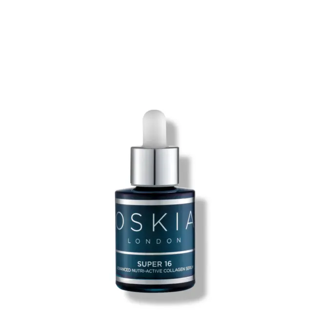 Oskia London Super 16 collagen serum bottle with dropper.
