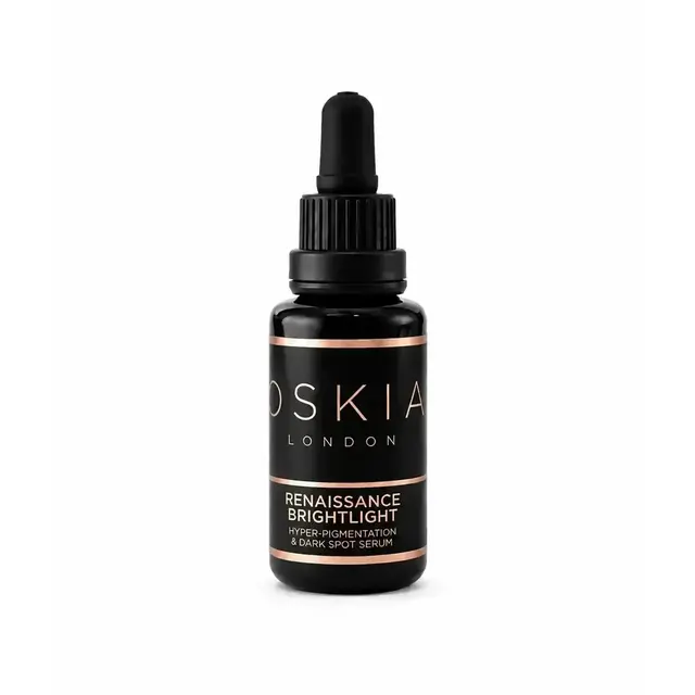 Black dropper bottle labelled "Oskia London Renaissance Brightlight Serum".