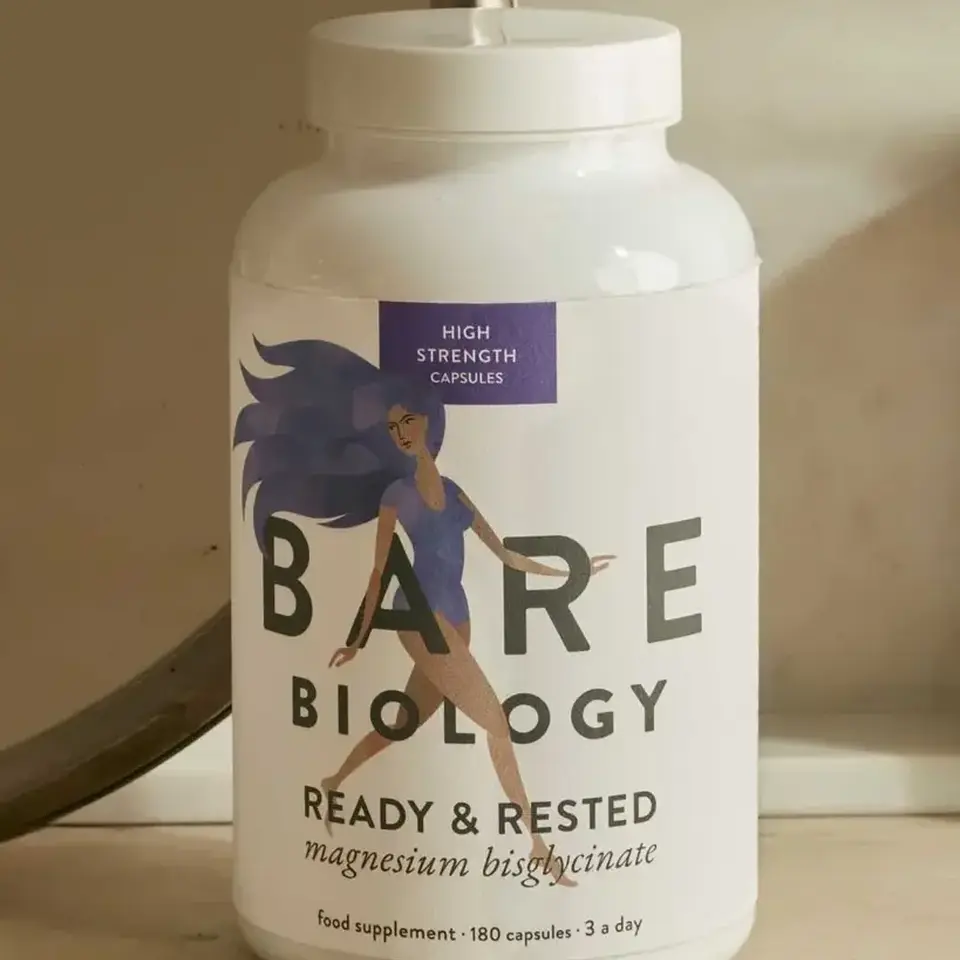 Bare Biology Ready & Rested magnesium bisglycinate, 180 capsules, high strength.