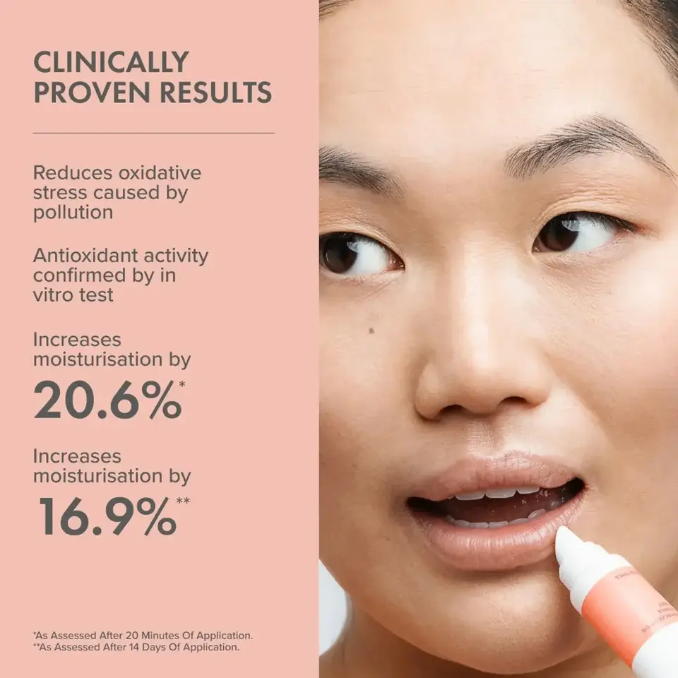 Person applying lip product; text: "Clinically Proven Results".