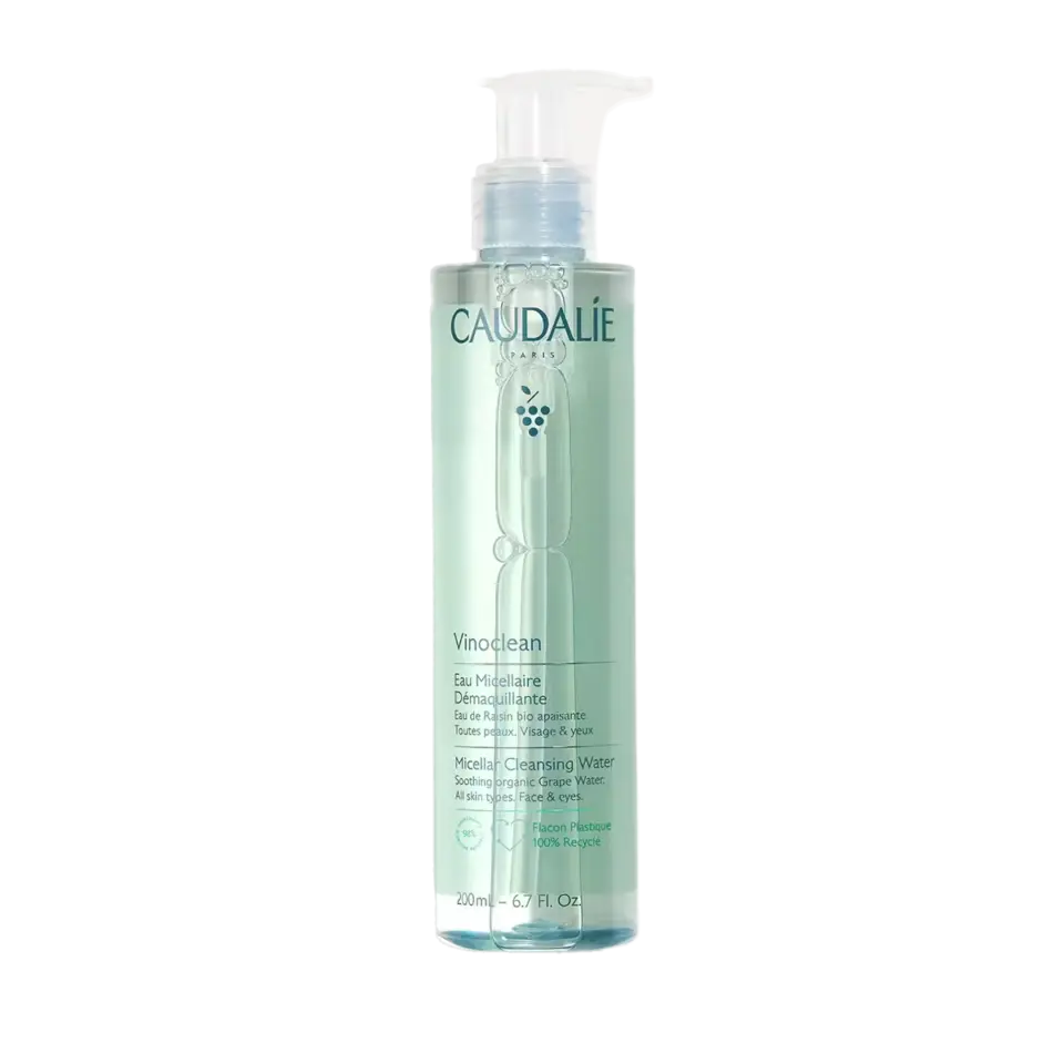 Caudalie Vinoclean Micellar Cleansing Water, 200ml bottle with pump dispenser.