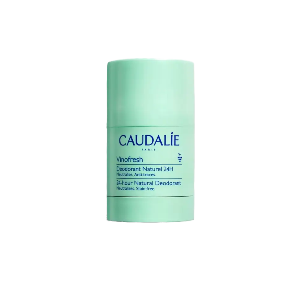 Caudalie Vinofresh deodorant in a light green container.