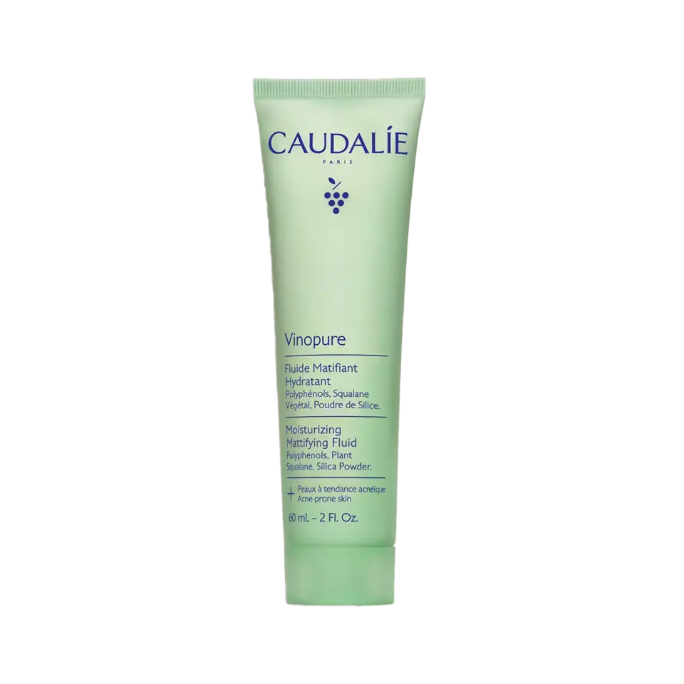 Caudalie Vinopure Moisturising Mattifying Fluid, 60ml tube, for acne-prone skin.