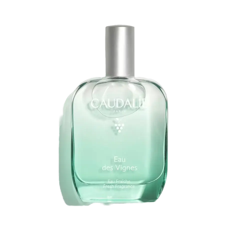 Caudalie Eau des Vignes fragrance bottle with silver cap.