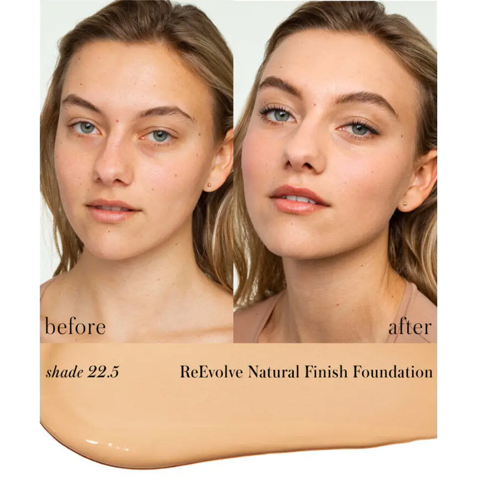 Before and after using ReEvolve Natural Finish Foundation, shade 22.5.