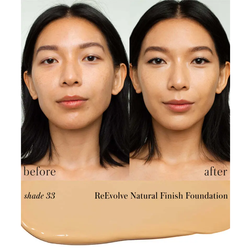 Before and after using ReEvolve Natural Finish Foundation, shade 33.