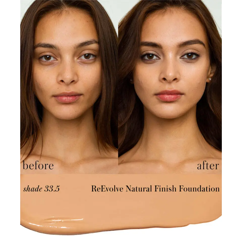 Before and after using ReEvolve Natural Finish Foundation, shade 33.5.