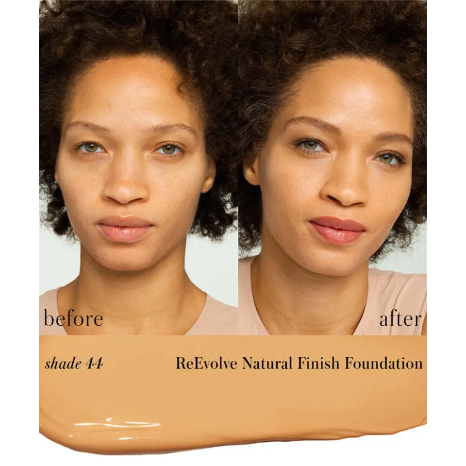 Before and after using ReEvolve Natural Finish Foundation, shade 44.