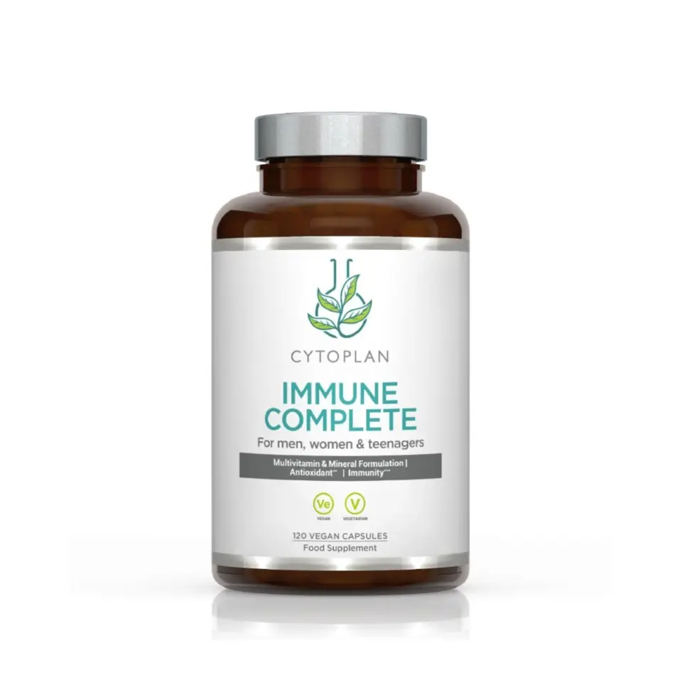 Cytoplan Immune Complete bottle, 120 vegan capsules, multivitamin and mineral supplement.