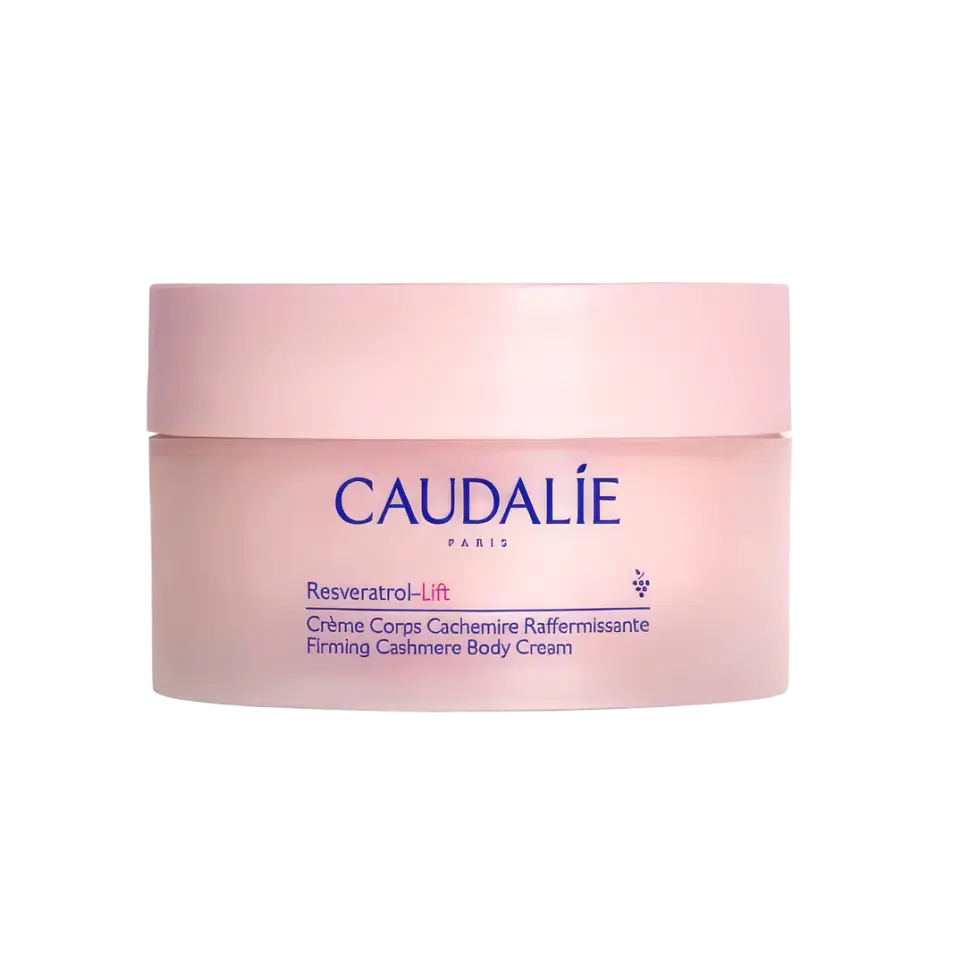Pink jar of Caudalie Resveratrol-Lift Firming Cashmere Body Cream.